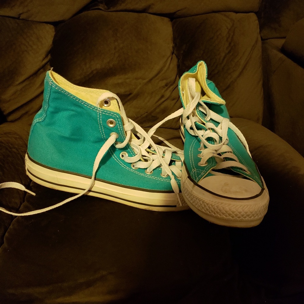 Turquoise high top converse
